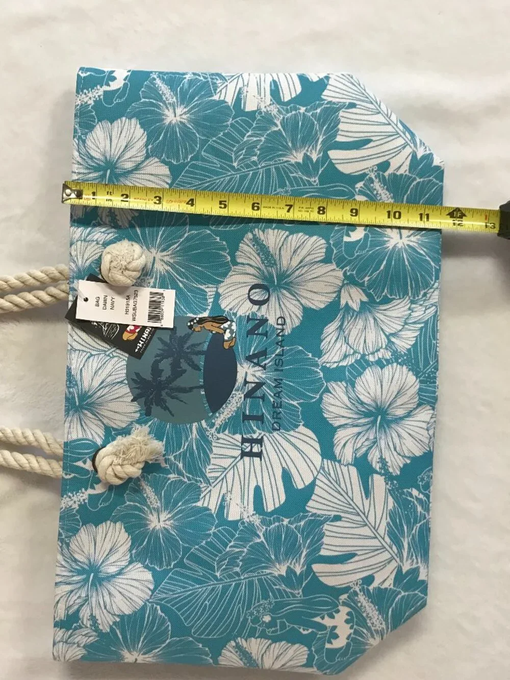 NWT Hinano Tahiti Blue Tropical Floral Beach Tote Bag Rope Handles Magnetic Snap
